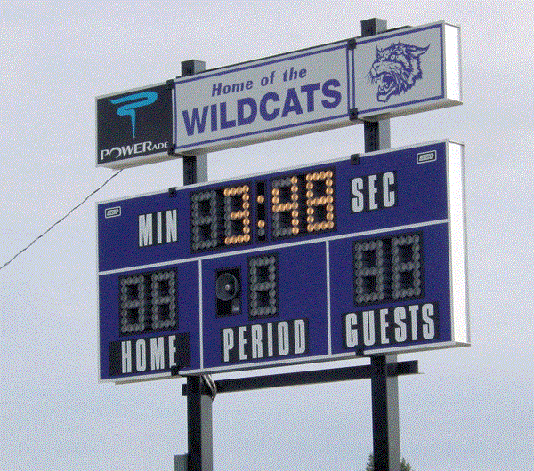 Scoreboard clock at Widdifield Secondary School. Baytoday photo.