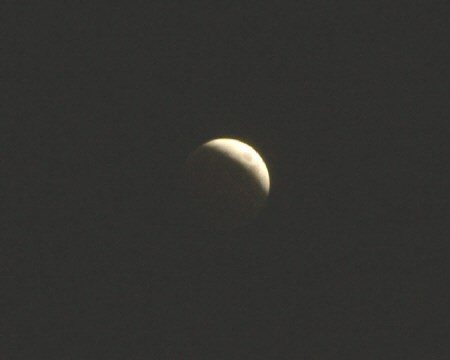The lunar eclipse in its early stages. Photo by Mark Facette, Special to BayToday.ca.