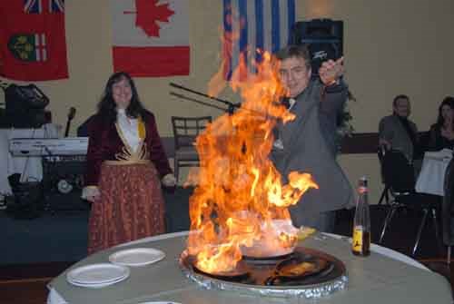It's not a real greek dinner until the Saganaki Opa  is flaming. Photo by Joanna Liritzis