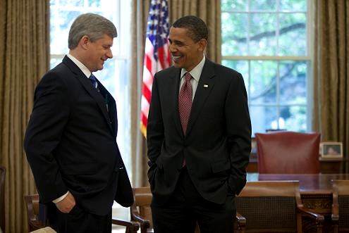 Prime Minister Stephen Harper and President Barack Obama meet in the Oval Office