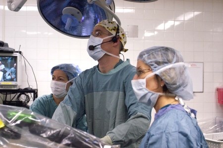 Dr. Craig McKinley, performing telerobotic surgery at the North Bay General Hospital. Dr. McKinley will be part of a NASA underwater mission. Photo courtesy of the North Bay General Hospital.