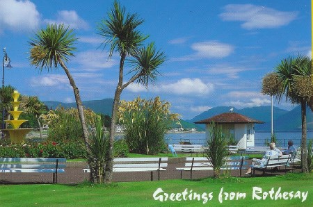 The Gulf Stream flows past the Isle of Butte, where the town of Rothesay is located, allowing for palm trees to grow along the shoreline.