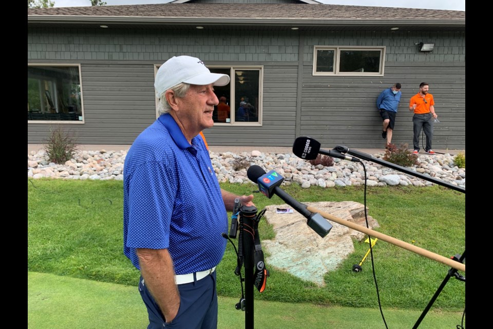 Former Premier Mike Harris speaks to the media prior to his tee time at the 22nd Annual Osprey Links Golf Gala. Photo by Chris Dawson/BayToday. 