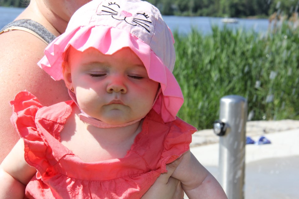 USED170803 9  Payton Currie is not impressed with the Sundridge Lions Park water park. Photo by Brenda Turl for BayToday.