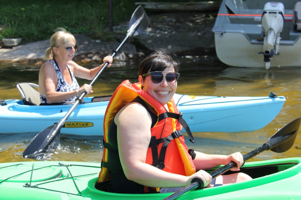 USED 170720 1 Catherine Adams and Julia Di Bella prepare to kayak on Lake Nipissing,Photo by Brenda Turl for BayToday.