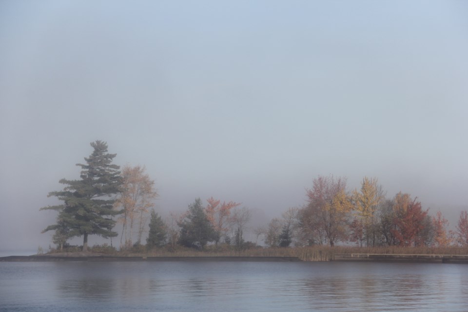 USED 20171019 09 Lake Nipissing foggy morning and Fall leaves. Photo by Brenda Turl for BayToday.