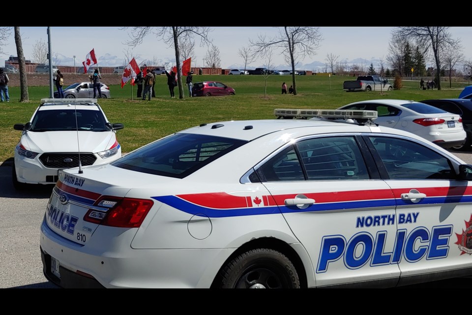 Police kept a steady presence at the waterfront during the Freedom Rally, Saturday.