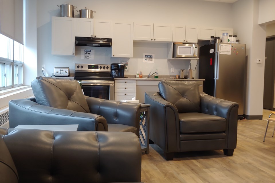 The common living area and shared kitchen of Northern Pines Phase 1.