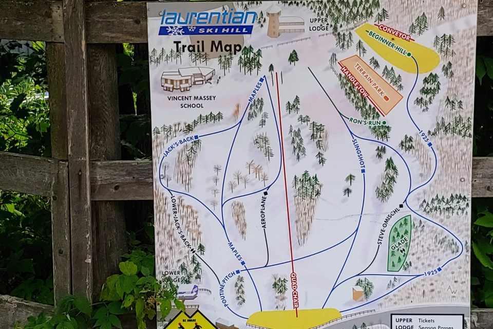 A trail map for Laurentian Ski Hill circa 2022.