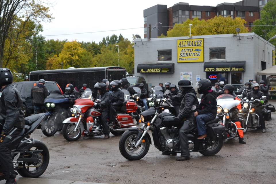 Brad Martin's Allmakes Auto Service Plus, from where 100 motorcyclists departed on a ride to support Martin and Canadian Blood Services, Sunday. Photo by Robyn Johnson