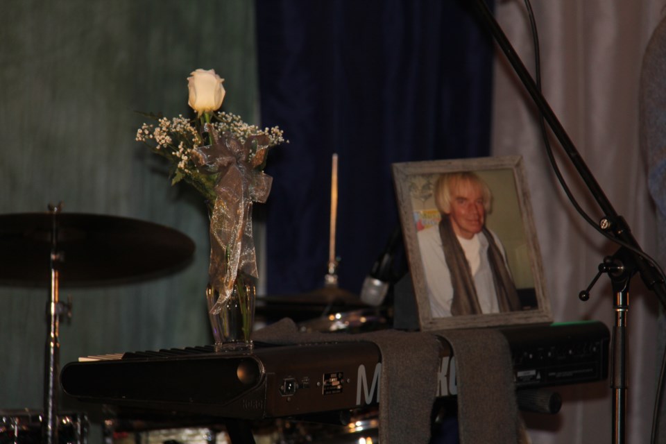 A tribute to keyboardist Barry Green at his memorial Saturday night. Photo by Jeff Turl.