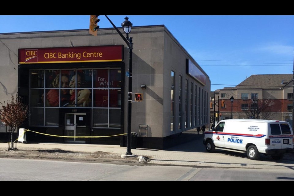 The CIBC is closed after a bank robbery this morning. Photo courtesy CKAT.