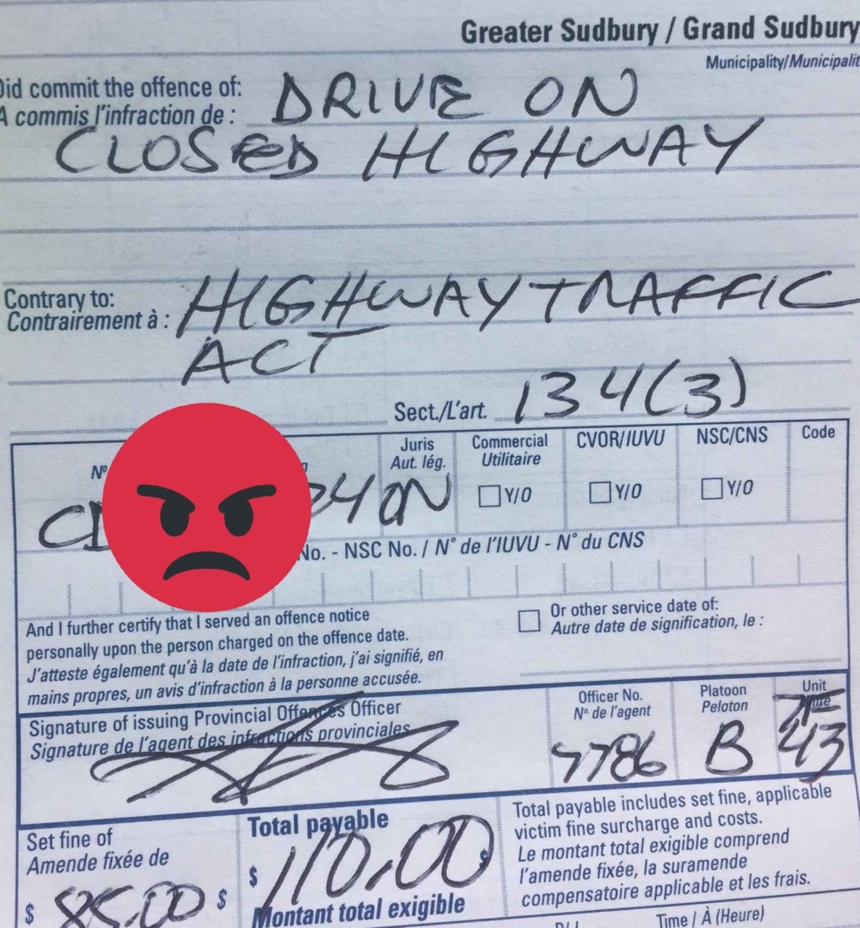 20180417 ticket for driving on closed highway