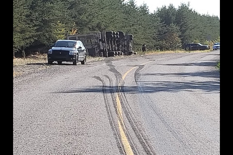 Transport rollover on a clear sunny day. Courtesy OPP.