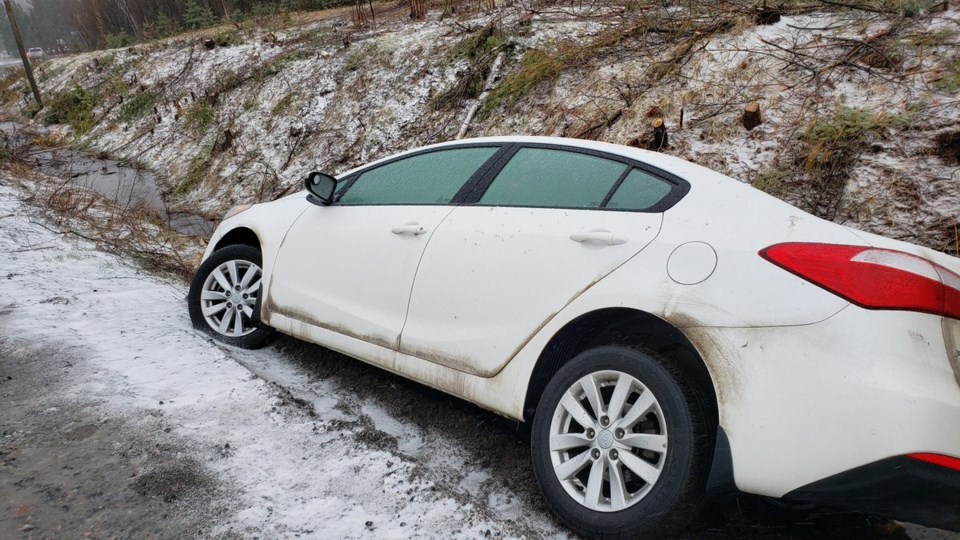 20190502 car in ditch icy roads