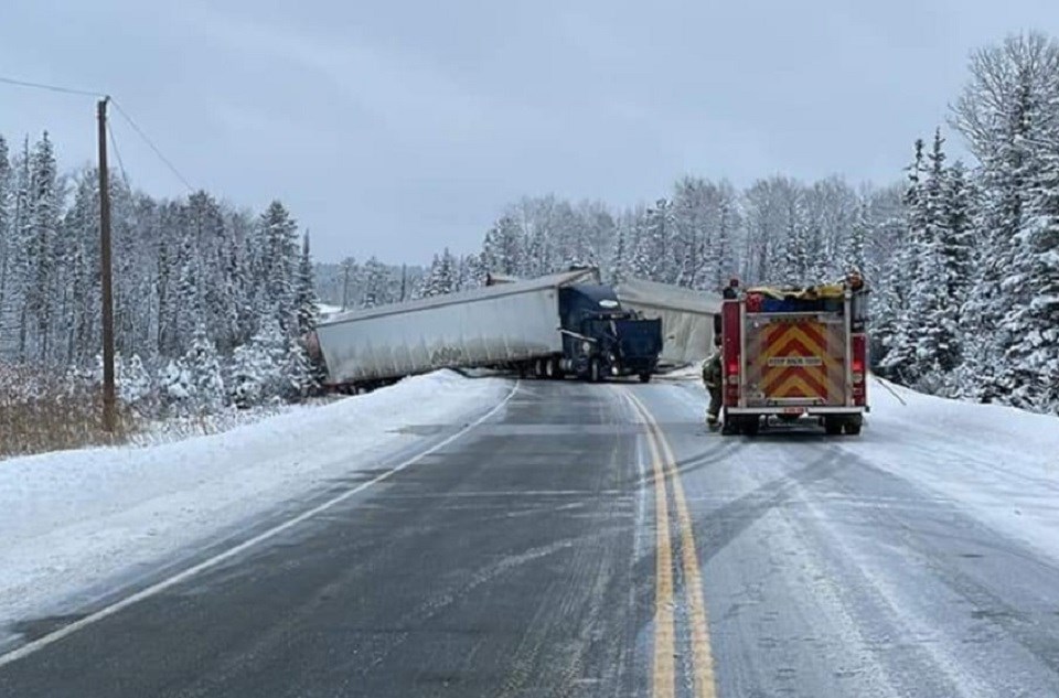 This is one of the accidents blocking Highway 11 north this afternoon.