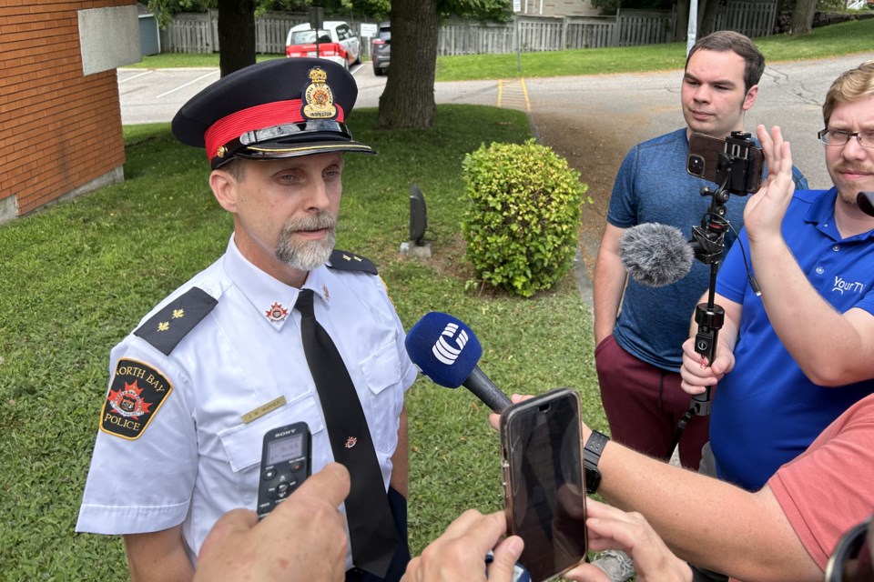Inspector Jeff Warner speaks to the media about the Marc Gauthier manhunt on Tuesday afternoon. Photo by Chris Dawson/BayToday. 