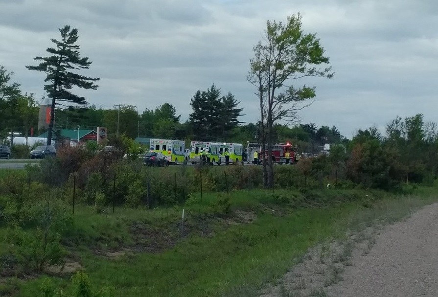 The scene of a small plane crash that closed Highway 11 South Friday evening. Photo courtesy Jason Harnett/Twitter