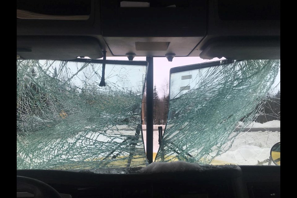 Windshield damage from flying ice. Courtesy Darren Culham.
