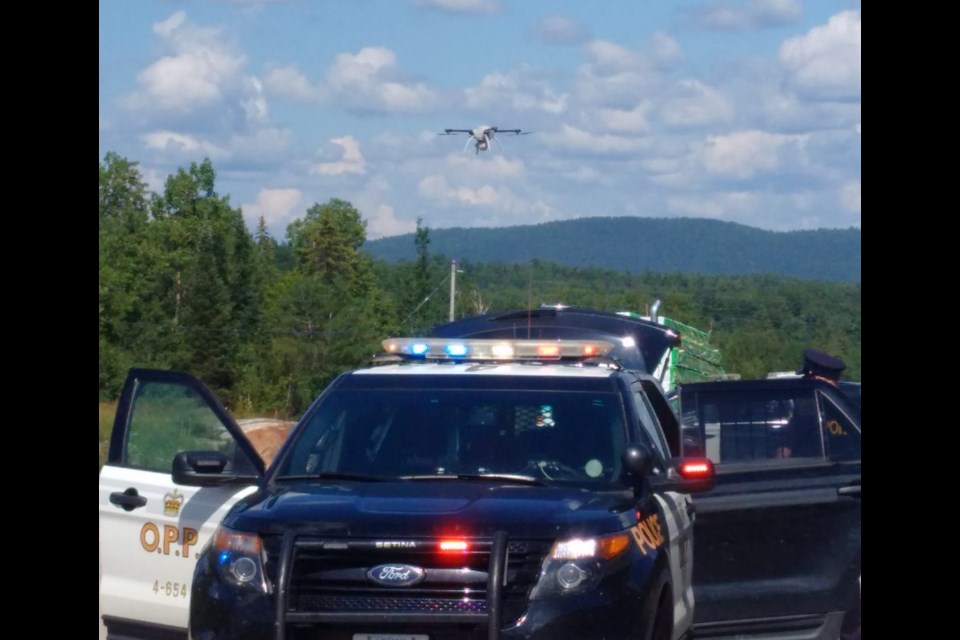 OPP are using drone technology to investigate today's traffic accident on Highway 17 East,