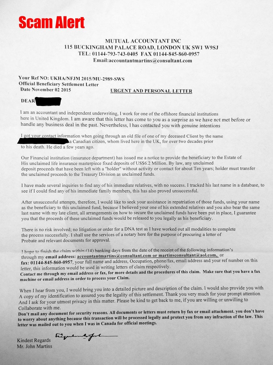 Watch out for local scam letters! - North Bay News