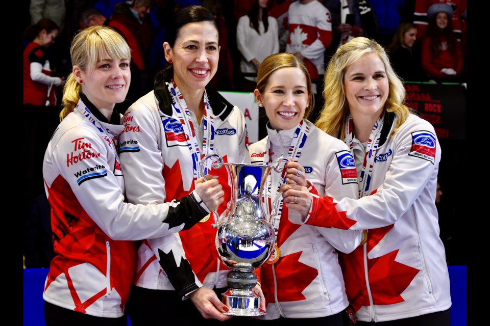 We are the champions! Team Canada Dawn McEwen, Jill Officer, Kaitlyn Lawes and Jennifer Jones. Tom Martineau/BayToday