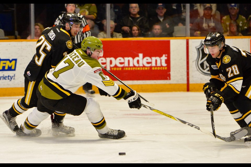 Battalion forward Justin Brazeau one of the only bright spots in a one-sided loss.  Photo by Tom Martineau.  