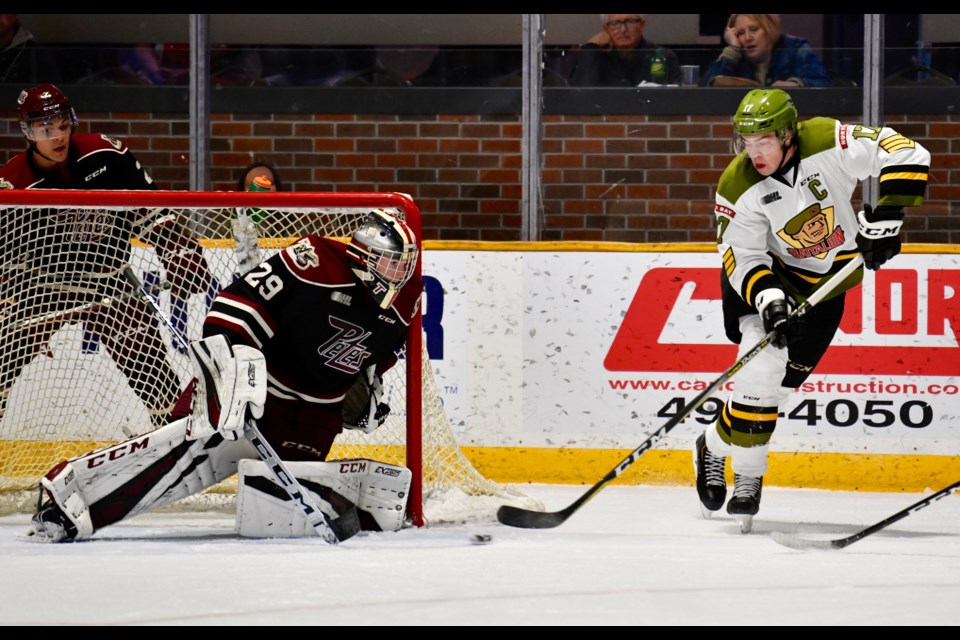 The first period was one of “missed opportunity for the Battalion’s Justin Brazeau.  Photo by Tom Martineau/BayToday.ca 