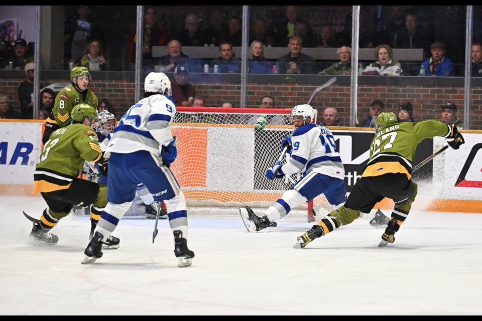 Andrew Leblanc had a pair of goals for the Battalion in game 1.  Photo courtesy Tom Martineau/BayToday. 