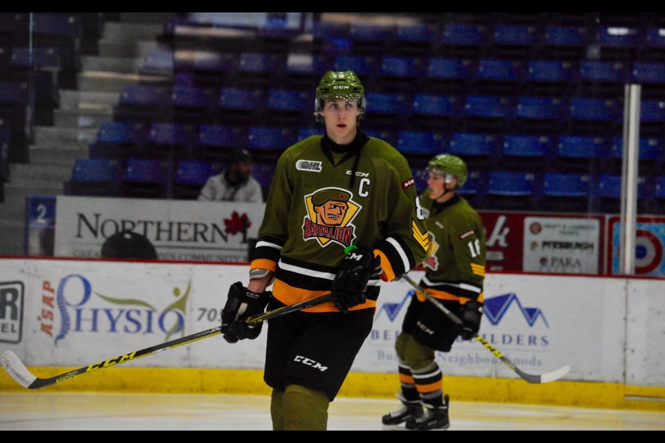 New Battalion captain Riley Bruce wore the 'C' in pre-season, will be wearing it full-time in 2016-17.  Photo by Tom Martineau.  