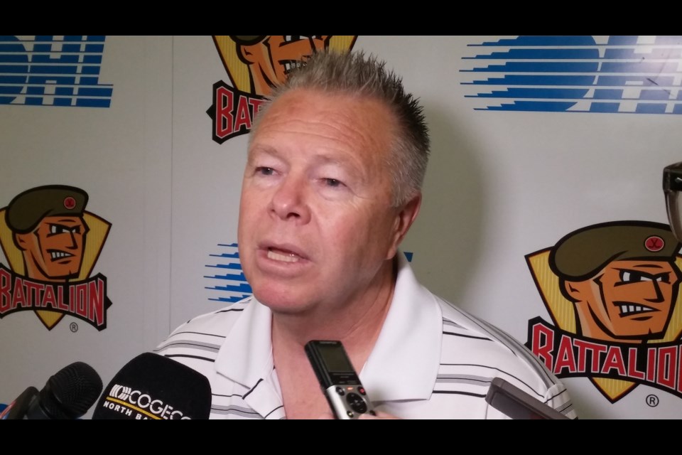 Battalion Head Coach Stan Butler speaks to the media on training camp's opening day, August 31. Photo by Stu Campaigne