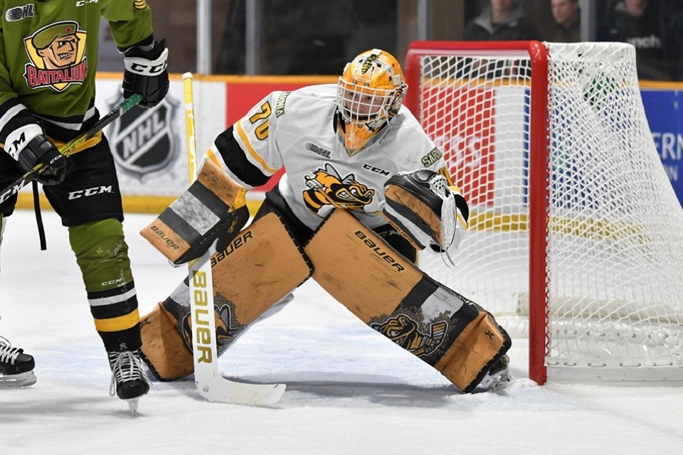 Sarnia Sting goaltender Ben Gaudreau 