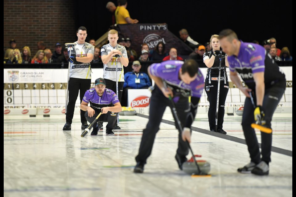 The Matt Dunstone rink from Saskatchewan will be competing in its first Grand Slam final Sunday night.  Photo by Tom Martineau/BayToday. 