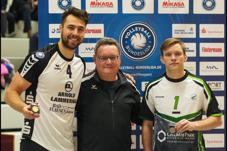 Cam Branch shows off his MVP of the match medal from a recent game with FC Schüttorf 09. 