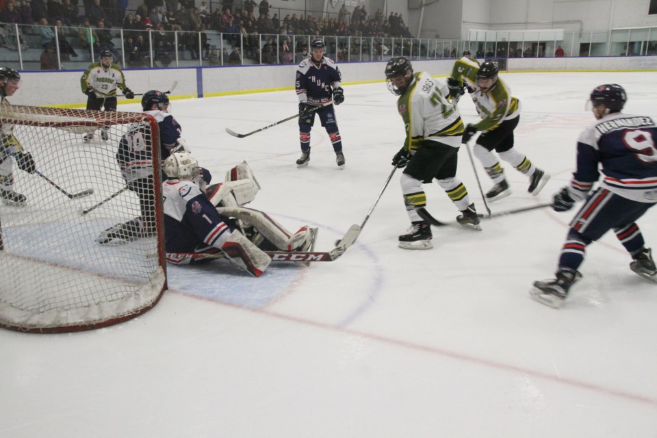 Eric Allair scores his second goal after coming back to the Voodoos from the Battalion.  Photo by Chris Dawson.  