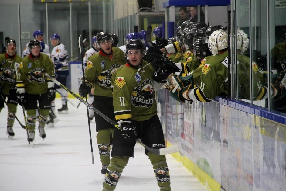 Andy Baker (11) celebrates his team-leading 14th goal of the season. Photo by Chris Dawson.