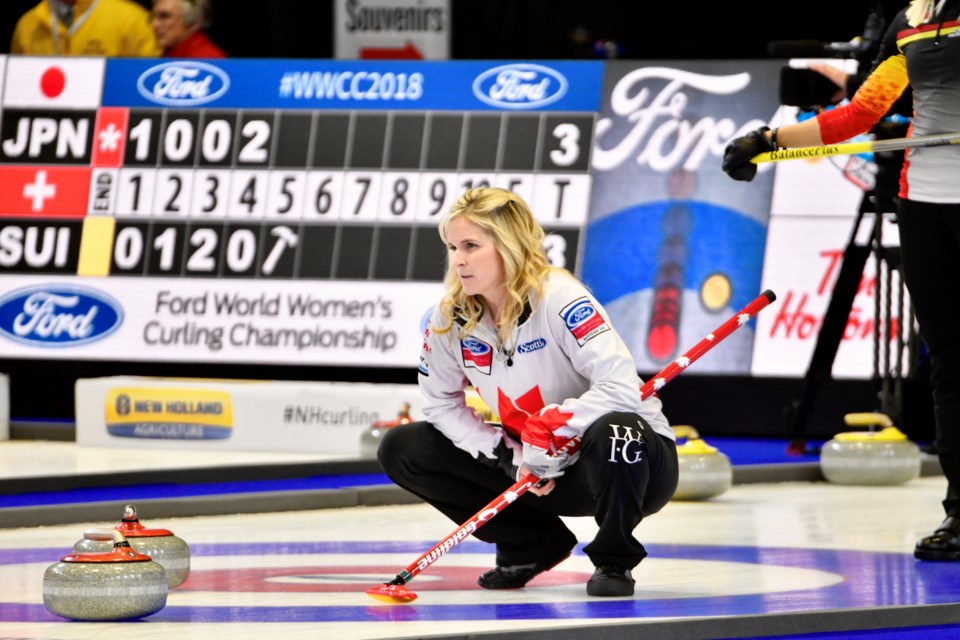 Team Canada Skip Jennifer Jones during Sunday's 8-1 win.  Photo by Tom Martineau. 
