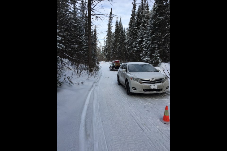 A motorist followed GPS directions down a snowmobile trail. Courtesy OPP.