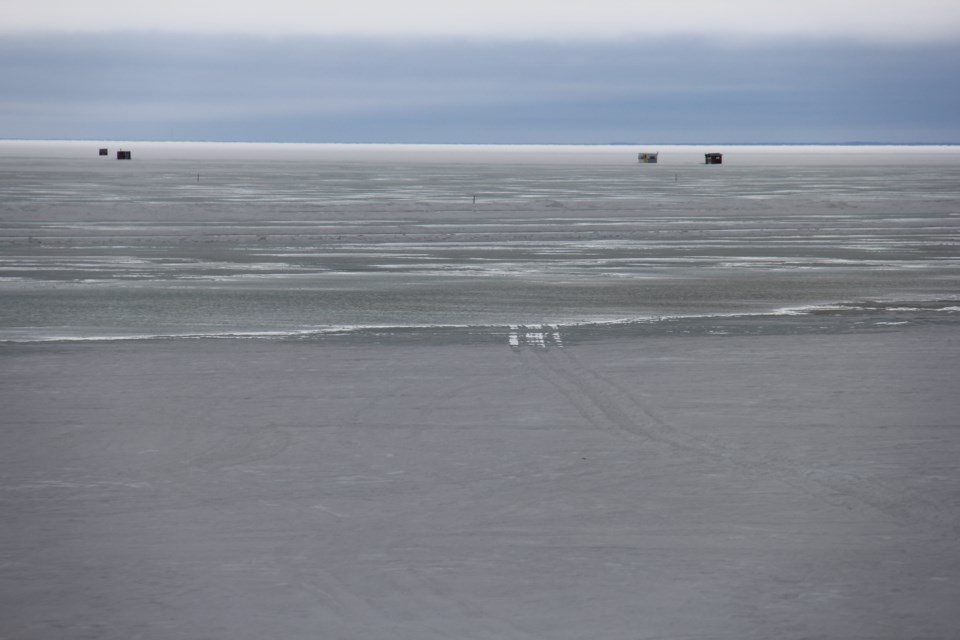 Snowmobile tracks are clearly visible in the Lake Nipissing slush. Jeff Turl/BayToday.