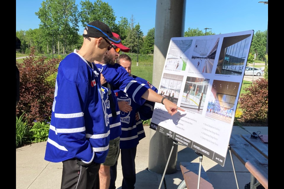 North Bay North Stars hockey players review design of proposed Community Recreation Centre