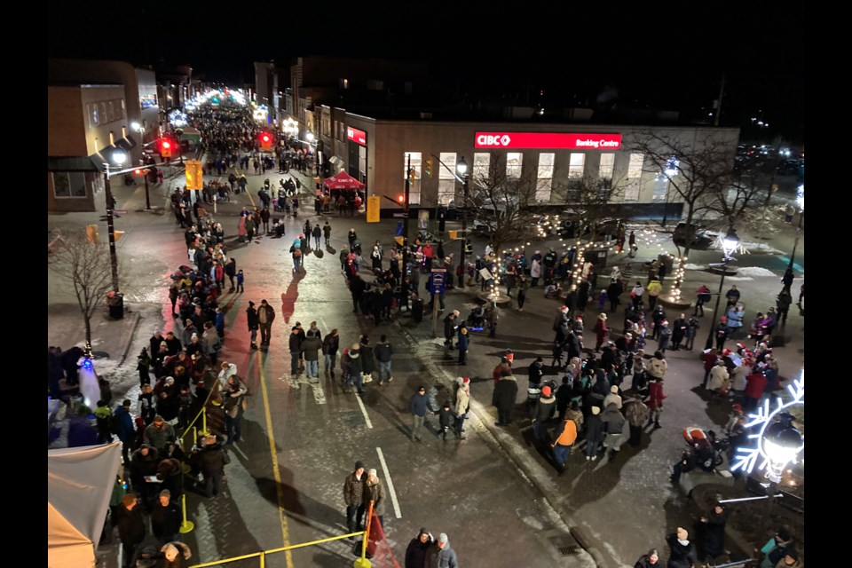 Bird's eye view of Old Fashioned Christmas Walk Main Street North Bay courtesy North Bay Hydro 