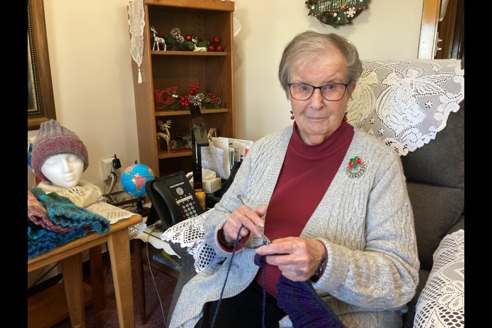 Even at 97 years of age, Sister Noreen Muldoon continues to knit toques for those in need. 