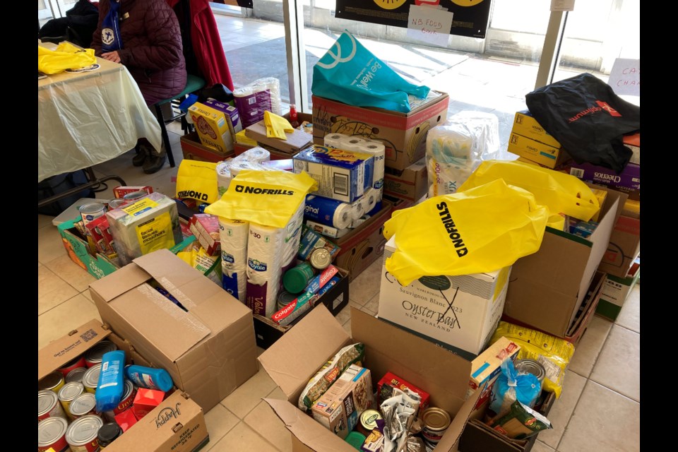 Some of the food collected at the No Frills on Lakeshore Drive, during the Catholic Women's League their food drive 