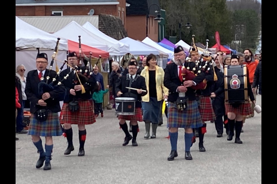 Local dignitaries piped to Powassan Maple Syrup Festival opening ceremonies. 