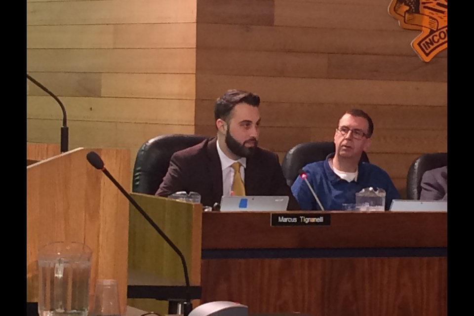 Councillor Marcus Tignanelli speaks to his motion to investigate the possibility of having a ward system for North Bay