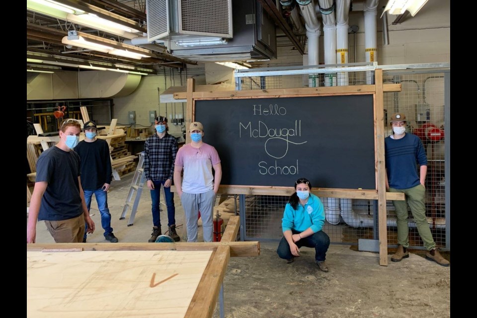 Parry Sound High School students with the help of teacher Jordan Buckland built outdoor furniture for McDougall Public School / Photo supplied
