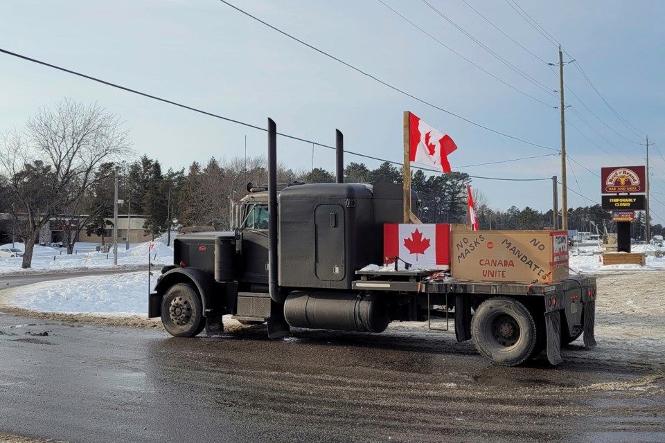 A big rig ready to take part in today's 'slow roll' convoy through North Bay / Photo David Briggs 