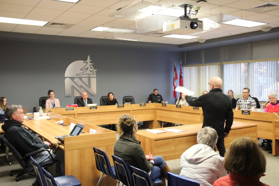 Stephen Brown presented his report to the Near North District School Board outlining his concerns regarding changing the name of Chippewa Secondary School / Photo by David Briggs 