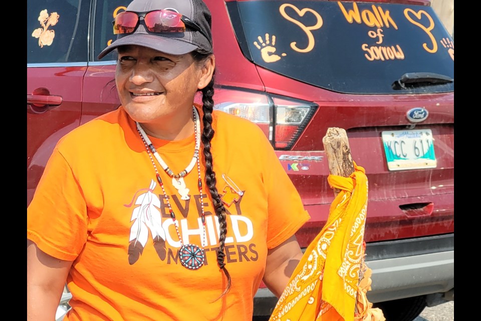 Patricia Ballantyne's long Walk of Sorrow arrived in North Bay yesterday, one of many stops on the way to Ottawa / Photo David Briggs 