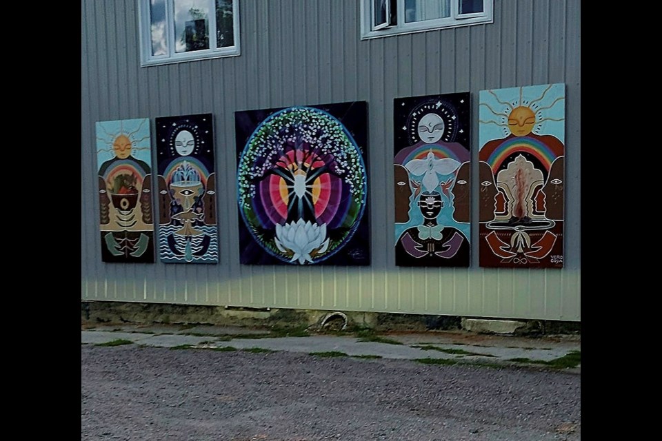 The new mural by Kim Peterson and Veronique Rachel. Peterson's piece is in the middle, and all are visible at 196 King Street, Sturgeon Falls / Photo supplied 